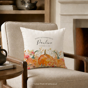 70th Birthday Gift Fall Pumpkin Wildflower Custom Cushion