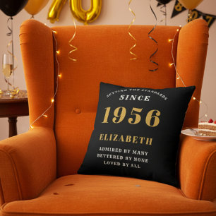 70th Birthday Gift Personalized 1956 Black Gold Cushion