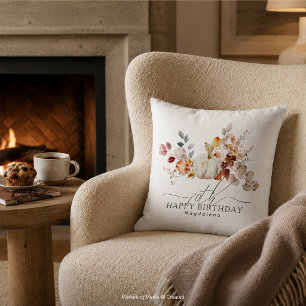70th Birthday Gift White Pumpkin Fall Custom Cushion