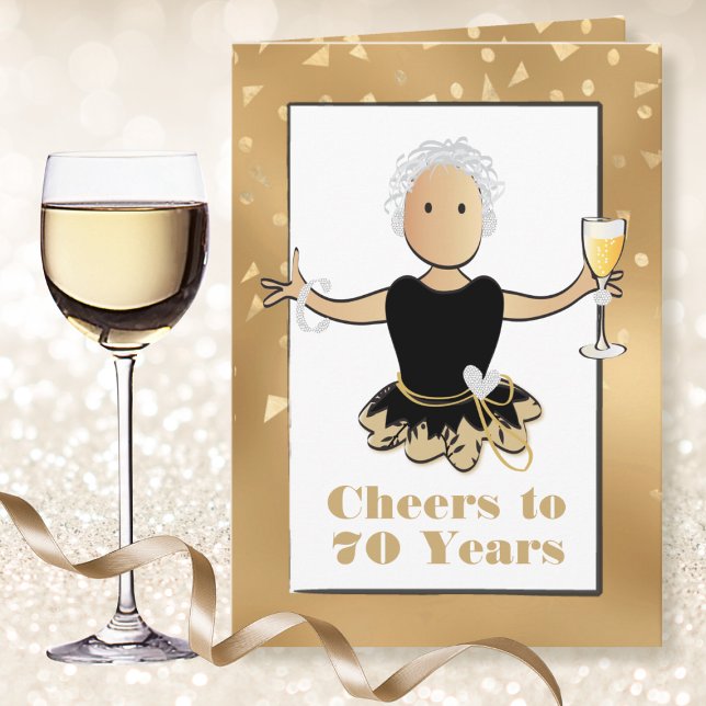 70th Birthday Glamourous Sparkle Woman Cartoon Card (Creator Uploaded)