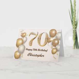 70th Birthday Gold Balloons and Confetti Birthday Card