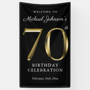 70th Birthday Gold & Black Elegant Welcome Party  Banner