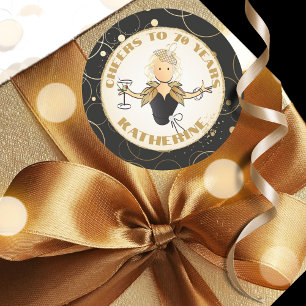 70th Birthday Gold Black Funny Cartoon Chic Classy Classic Round Sticker