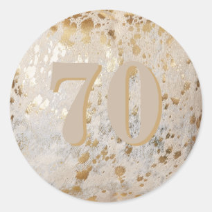 70th Birthday Gold Cowhide Modern Classic Round Sticker