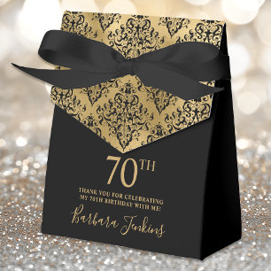 70th Birthday Gold Damask Thank You Favour Box
