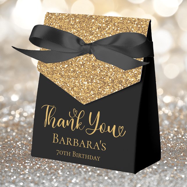 70th Birthday Gold Glitter Black Thank You Favour Box (Creator Uploaded)