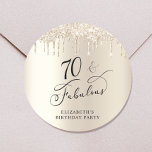 70th Birthday Gold Glitter Classic Round Sticker<br><div class="desc">Send out your seventieth birthday party invitations and correspondence sealed with these elegant and chic personalised stickers. "70 & Fabulous" is written in stylish script against a champagne gold background,  with gold faux glitter dripping from the top. You can personalise with your name.</div>