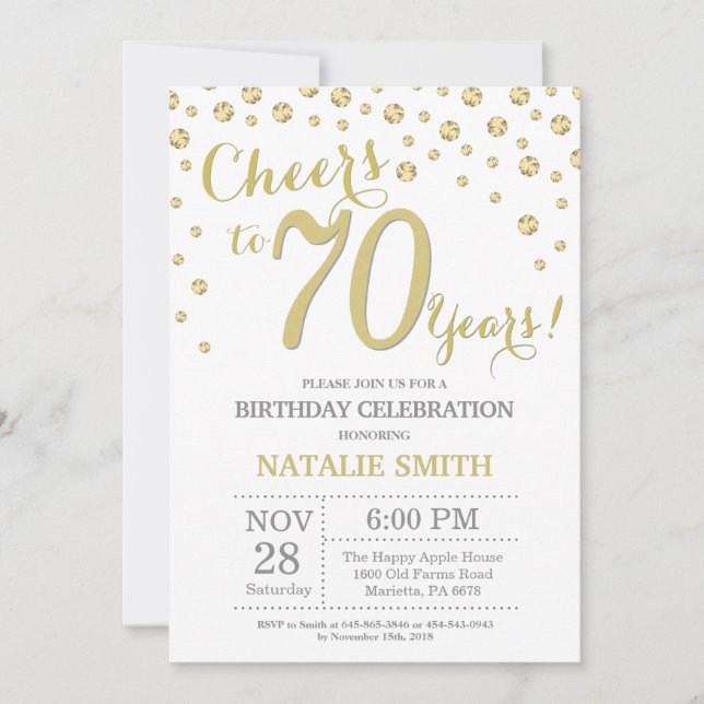70th Birthday Gold Glitter Diamond Invitation (Front)