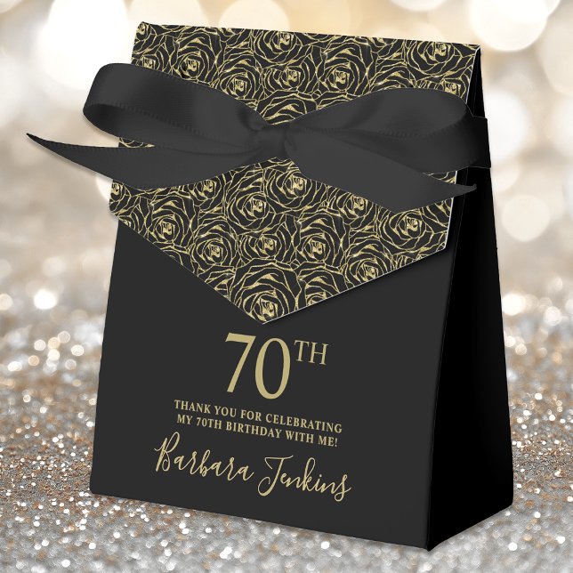 70th Birthday Gold Glitter Roses Thank You  Favour Box (Creator Uploaded)