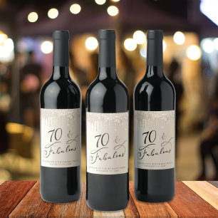 70th Birthday Gold Glitter Wine Label