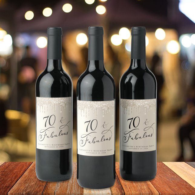 70th Birthday Gold Glitter Wine Label (Creator Uploaded)