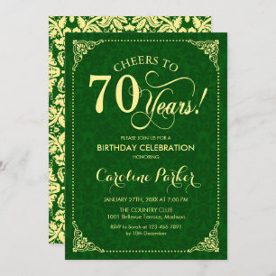 70th Birthday - Gold Green Damask Invitation