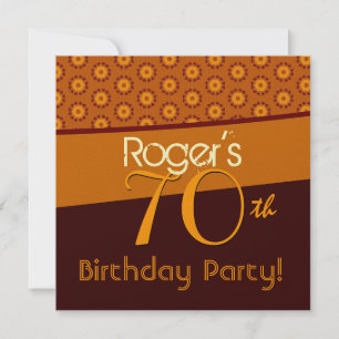 70th Birthday Gold Orange Brown Pattern Invitation