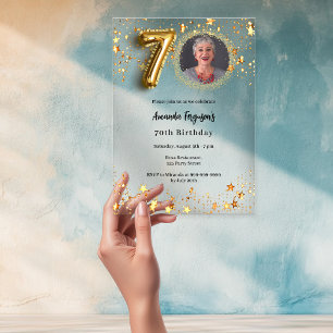 70th birthday gold photo stars clear acrylic invitations