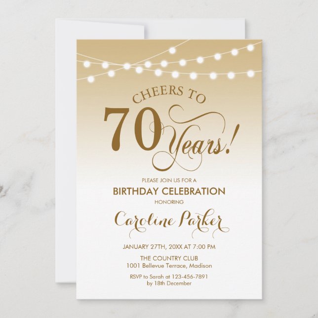 70th Birthday - Gold White Invitation (Front)