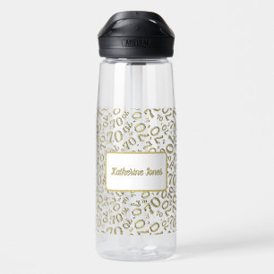 70th Birthday Gold & White Random Number Pattern Water Bottle