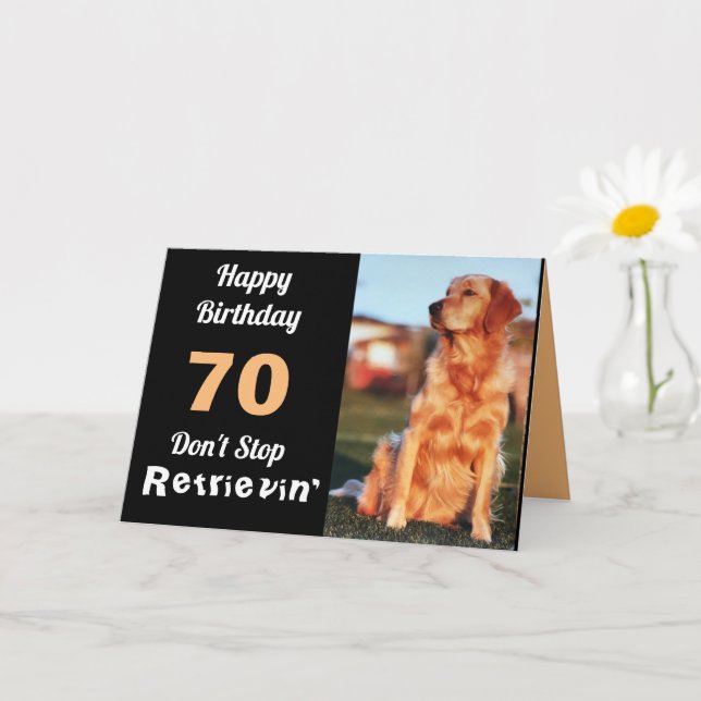 70th Birthday Golden Retriever Funny Cute Card (Small Plant)