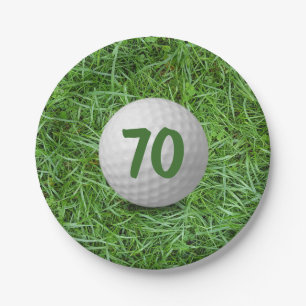 70th Birthday Golf Ball on Grass Paper Plate