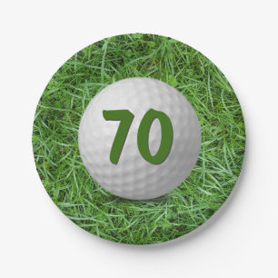 70th Birthday Golf Ball on Grass Paper Plate