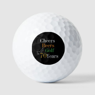 70th Birthday Golf Cheers and Beers Black and Gold Balls