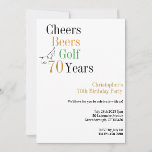 70th Birthday Golf Cheers Beers Minimal Party Invitation
