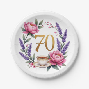 70th Birthday Grandma Elegant Floral Paper Plate