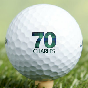 70th Birthday Grandpa Gift– Blue Green Plaid 70 Golf Balls