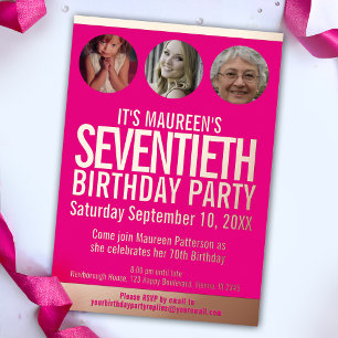 70th Birthday graphic pink gold foil photo circles