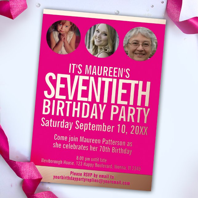 70th Birthday graphic pink gold foil photo circles (Creator Uploaded)