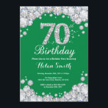 70th Birthday Green and Silver Diamond Invitation<br><div class="desc">70th Birthday Invitation. Green and Silver Rhinestone Diamond. Elegant Birthday Bash invite. Adult Birthday. Women Birthday. Men Birthday. For further customisation,  please click the "Customise it" button and use our design tool to modify this template.</div>