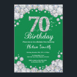 70th Birthday Green and Silver Diamond Invitation<br><div class="desc">70th Birthday Invitation. Green and Silver Rhinestone Diamond. Elegant Birthday Bash invite. Adult Birthday. Women Birthday. Men Birthday. For further customisation,  please click the "Customise it" button and use our design tool to modify this template.</div>