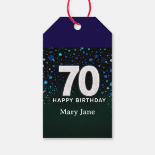 70th Birthday green tone Green Silver Bokeh Gift Tags