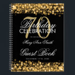 70th Birthday Guestbook Party Sparkles Gold Notebook<br><div class="desc">An elegant and sophisticated 70th (seventieth) Birthday Guest Book template with Party Sparkles Gold design (featuring gold lights,  gold string and gold sparkles) with easy to customise text.</div>