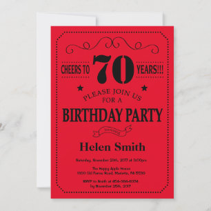 70th Birthday Invitation Black and Red