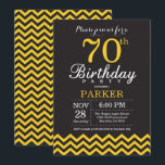 70th Birthday Invitation Black and Yellow Chevron<br><div class="desc">70th Birthday Invitation with Black and Yellow Chevron. Chalkboard. Adult Birthday. Man or Women Bday Invite. For further customisation,  please click the "Customise it" button and use our design tool to modify this template.</div>
