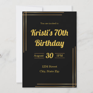 70th Birthday Invitation – Black & Gold   Elegant