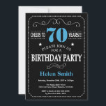 70th Birthday Invitation Blue and Black Chalkboard<br><div class="desc">70th Birthday Invitation Blue and Black Typography. Chalkboard. Black and White Background. Adult Birthday. Male Men or Women Birthday. Kids Boy or Girl Lady Teen Teenage Bday Invite. 13th 15th 16th 18th 20th 21st 30th 40th 50th 60th 70th 80th 90th 100th. Any Age. For further customisation, please click the "Customise...</div>
