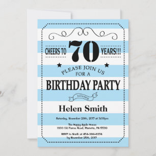 70th Birthday Invitation Blue and White Stripes