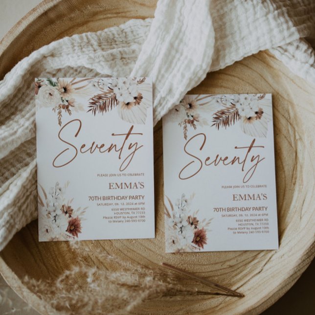 70th Birthday Invitation Boho Pampas  (Creator Uploaded)