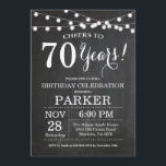 70th Birthday Invitation Chalkboard<br><div class="desc">70th Birthday Invitation Chalkboard Background with String Lights. Black and White. 13th 15th 16th 18th 20th 21st 30th 40th 50th 60th 70th 80th 90th 100th, Any age. Adult Birthday. Woman or Man Male Birthday Party. For further customisation, please click the "Customise it" button and use our design tool to modify...</div>