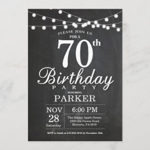 70th Birthday Invitation Chalkboard String Lights