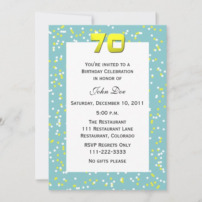 70th Birthday Invitation Confetti (Front)