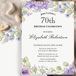 70th Birthday Invitation Elegant Purple Floral