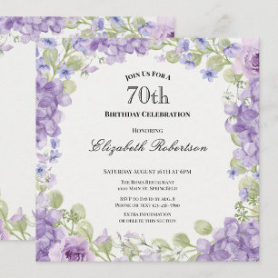 70th Birthday Invitation Elegant Purple Floral