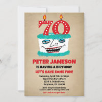 70th Birthday Invitation Funny Cake Casual Mens