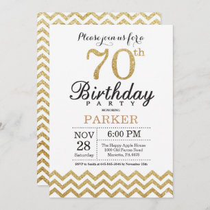 70th Birthday Invitation Gold Glitter