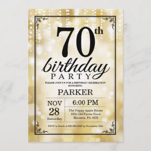 70th Birthday Invitation Gold Glitter