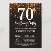 70th Birthday Invitation Gold Glitter