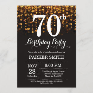 70th Birthday Invitation Gold Glitter