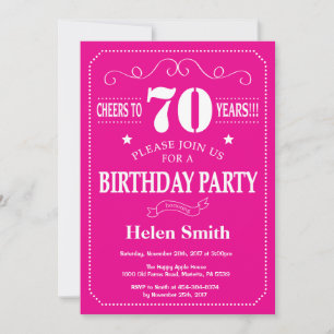 70th Birthday Invitation Hot Pink and White